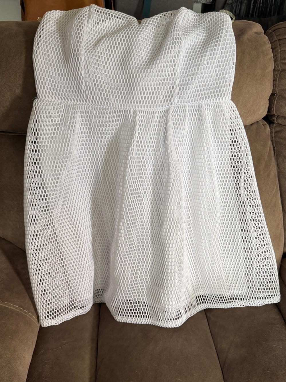 Charlotte Russe White Mesh strapless mini dress L